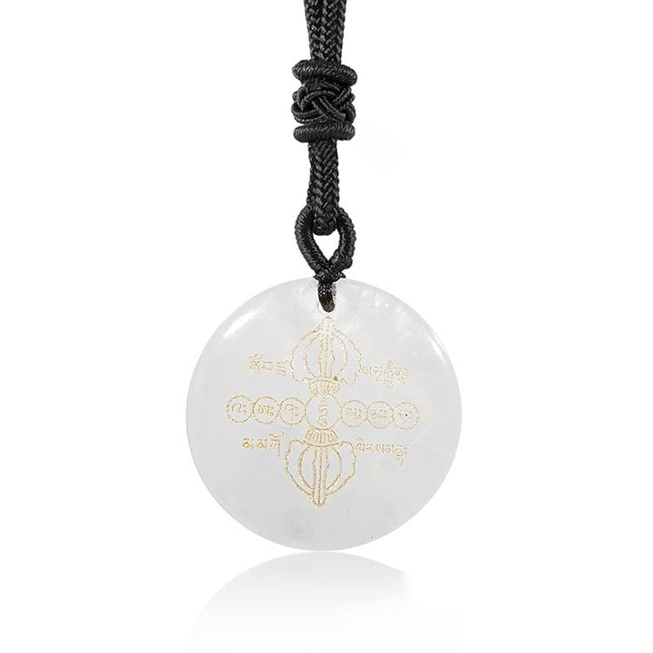 BWOOOH Vajra Dorje Sanskrit Pattern Natural Various Crystal Black Obsidian Fulfilment Necklace Pendant