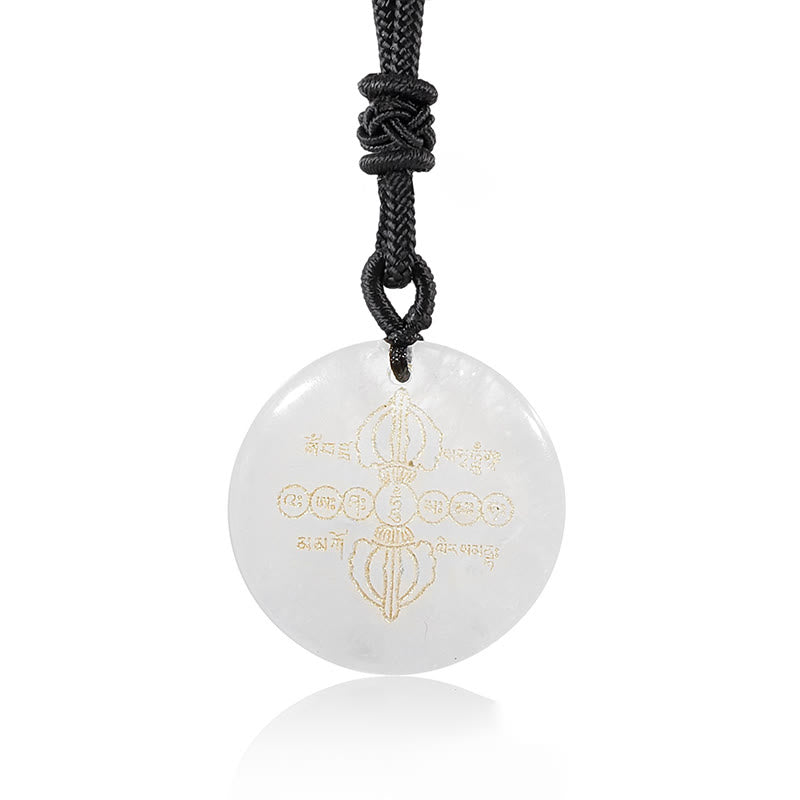 BWOOOH Vajra Dorje Sanskrit Pattern Natural Various Crystal Black Obsidian Fulfilment Necklace Pendant