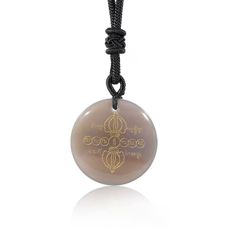 BWOOOH Vajra Dorje Sanskrit Pattern Natural Various Crystal Black Obsidian Fulfilment Necklace Pendant