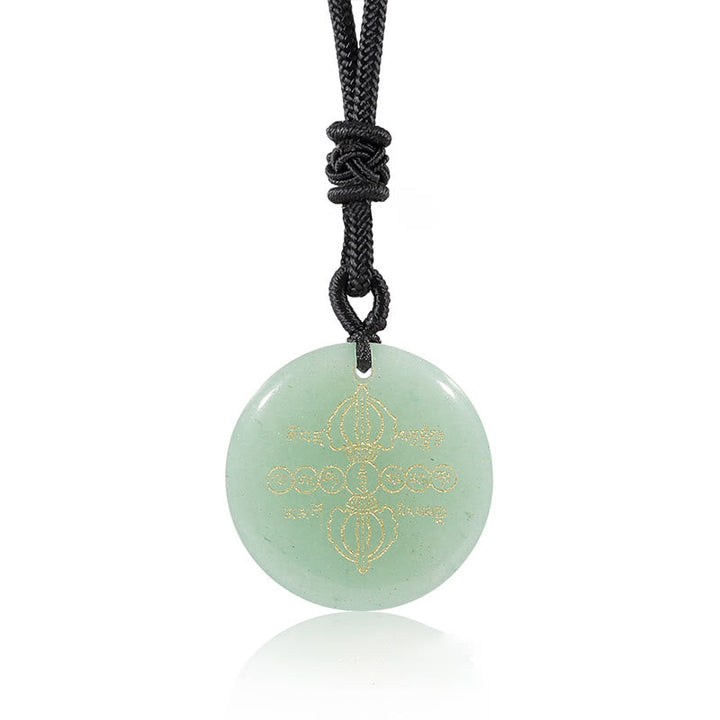 BWOOOH Vajra Dorje Sanskrit Pattern Natural Various Crystal Black Obsidian Fulfilment Necklace Pendant