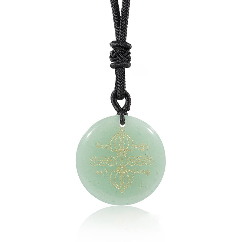 BWOOOH Vajra Dorje Sanskrit Pattern Natural Various Crystal Black Obsidian Fulfilment Necklace Pendant