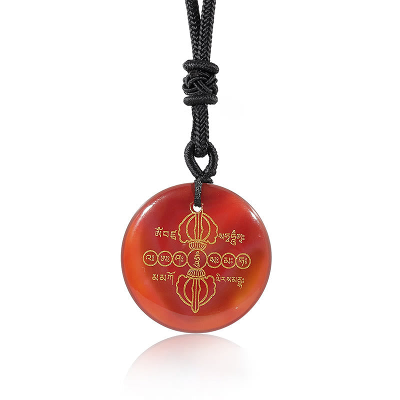 BWOOOH Vajra Dorje Sanskrit Pattern Natural Various Crystal Black Obsidian Fulfilment Necklace Pendant