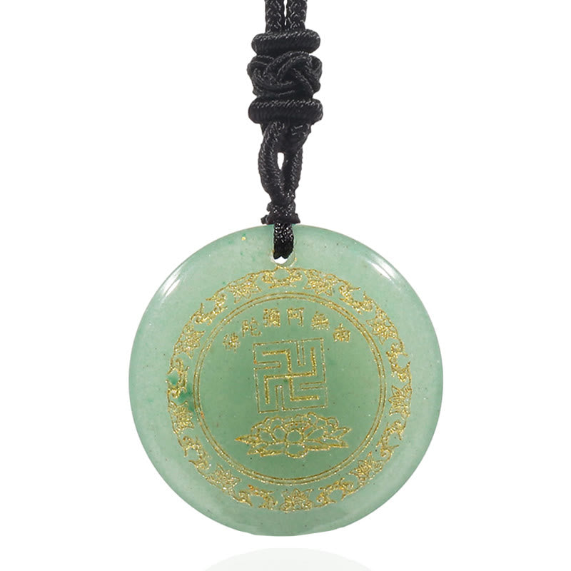 BWOOOH Swastika Lotus Pattern Natural Various Crystal Black Obsidian Purification Necklace Pendant