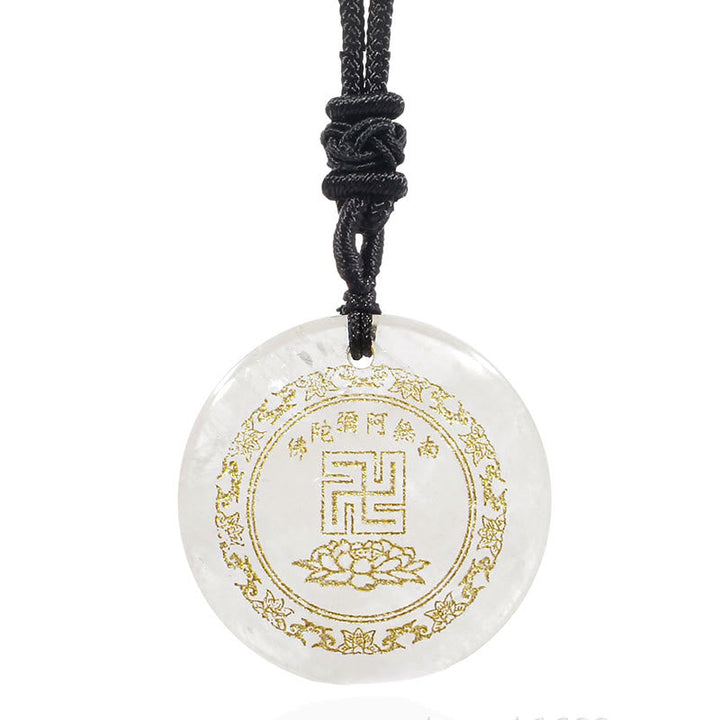 BWOOOH Swastika Lotus Pattern Natural Various Crystal Black Obsidian Purification Necklace Pendant