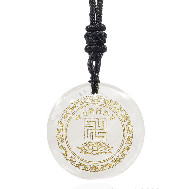 BWOOOH Swastika Lotus Pattern Natural Various Crystal Black Obsidian Purification Necklace Pendant