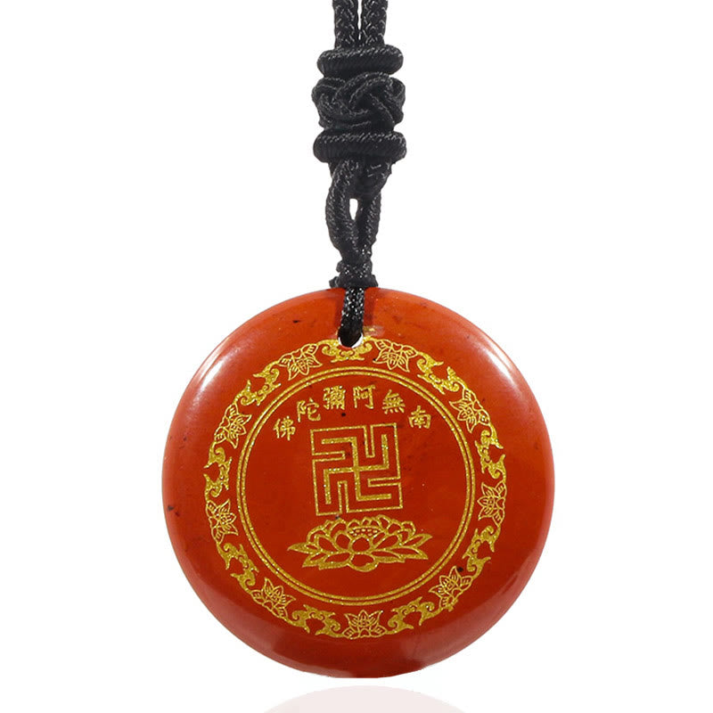 BWOOOH Swastika Lotus Pattern Natural Various Crystal Black Obsidian Purification Necklace Pendant