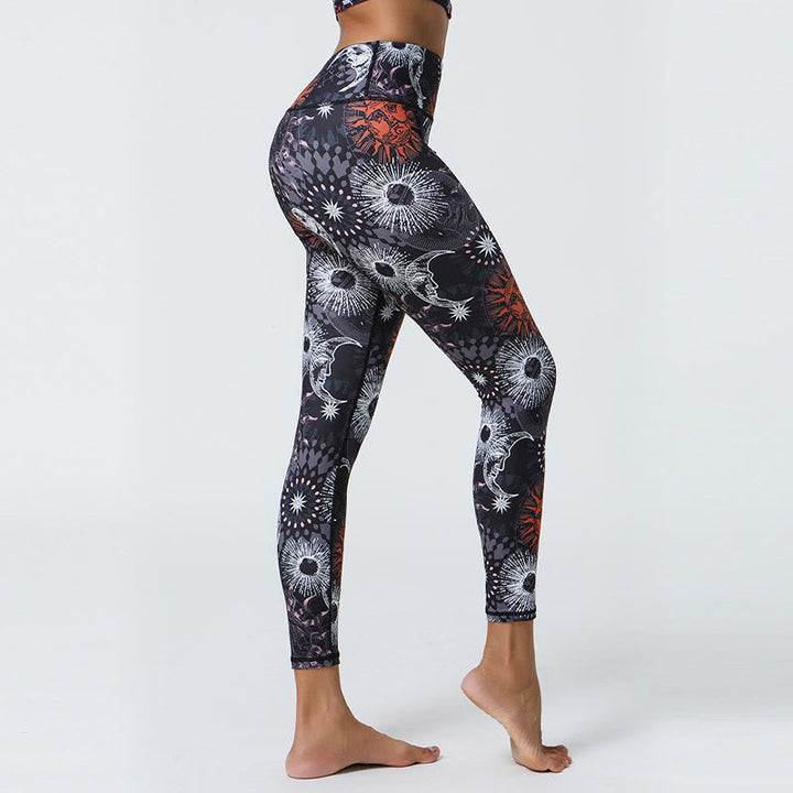 BWOOOH printed yoga leggings - Flowers Feathers Sun Moon Print Sports F