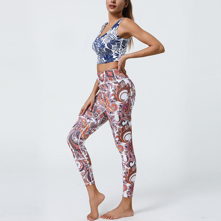 BWOOOH printed yoga leggings - Flowers Feathers Sun Moon Print Sports F