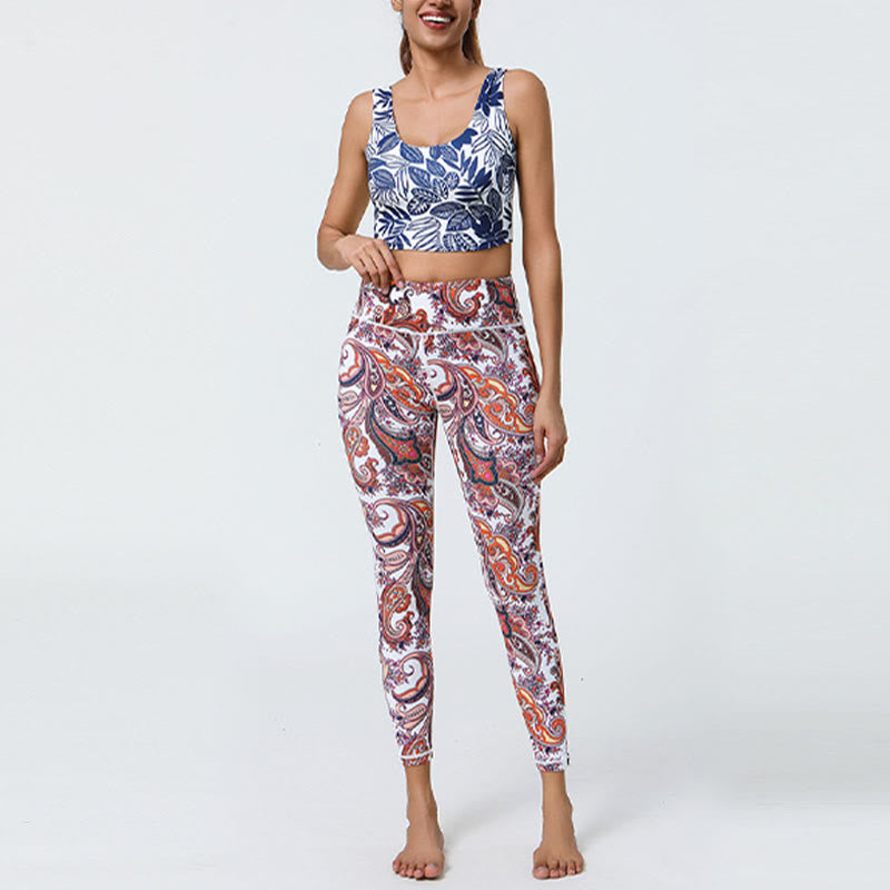 BWOOOH printed yoga leggings - Flowers Feathers Sun Moon Print Sports F