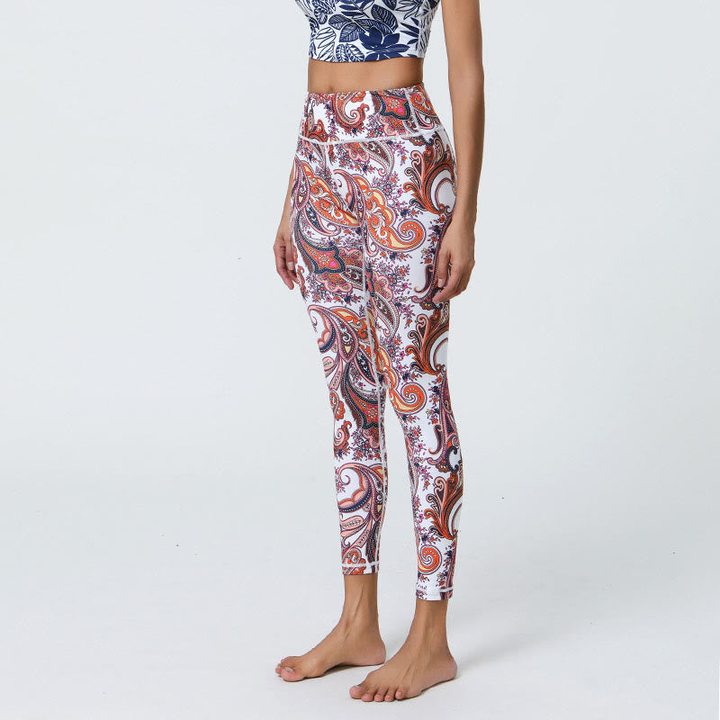 BWOOOH printed yoga leggings - Flowers Feathers Sun Moon Print Sports F