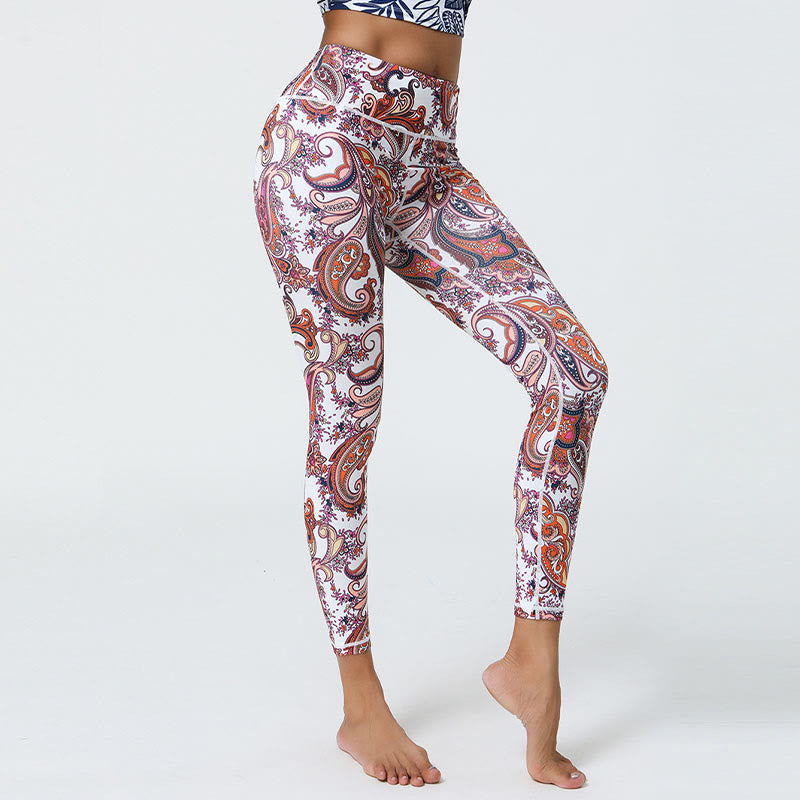 BWOOOH printed yoga leggings - Flowers Feathers Sun Moon Print Sports F