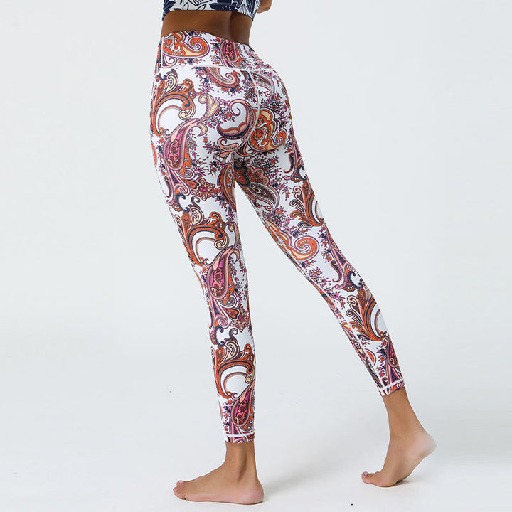 BWOOOH printed yoga leggings - Flowers Feathers Sun Moon Print Sports F