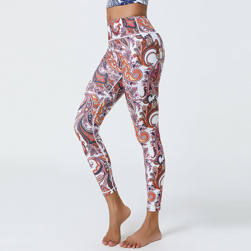 BWOOOH printed yoga leggings - Flowers Feathers Sun Moon Print Sports F