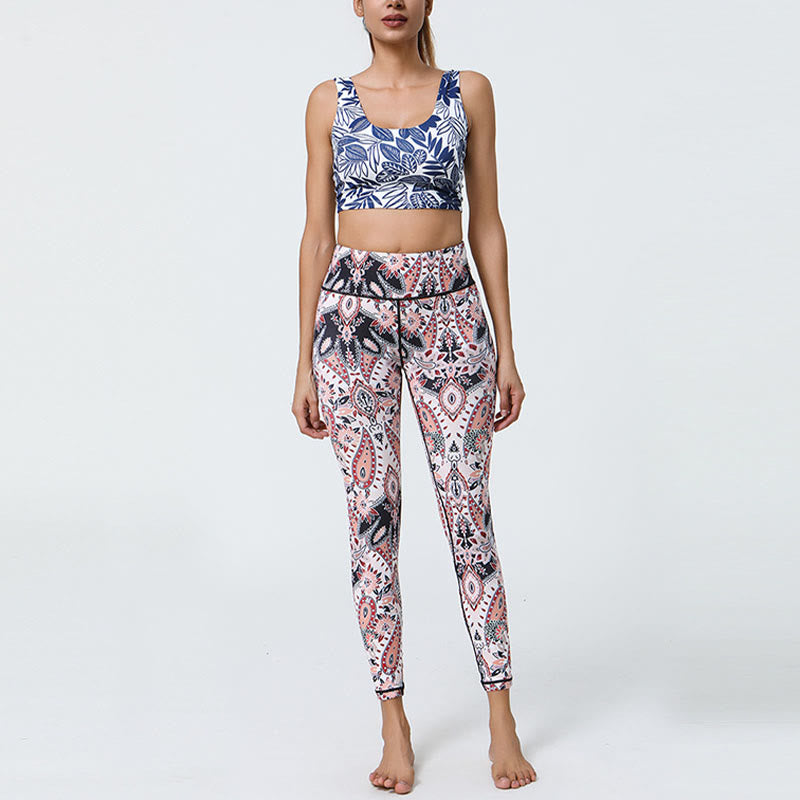 BWOOOH printed yoga leggings - Flowers Feathers Sun Moon Print Sports F