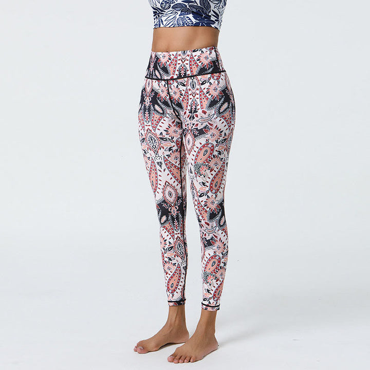 BWOOOH printed yoga leggings - Flowers Feathers Sun Moon Print Sports F
