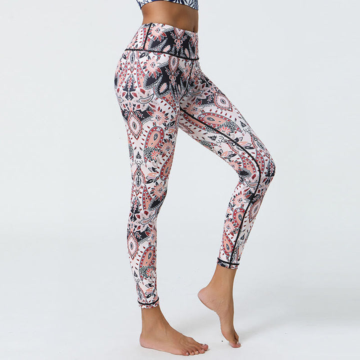 BWOOOH printed yoga leggings - Flowers Feathers Sun Moon Print Sports F