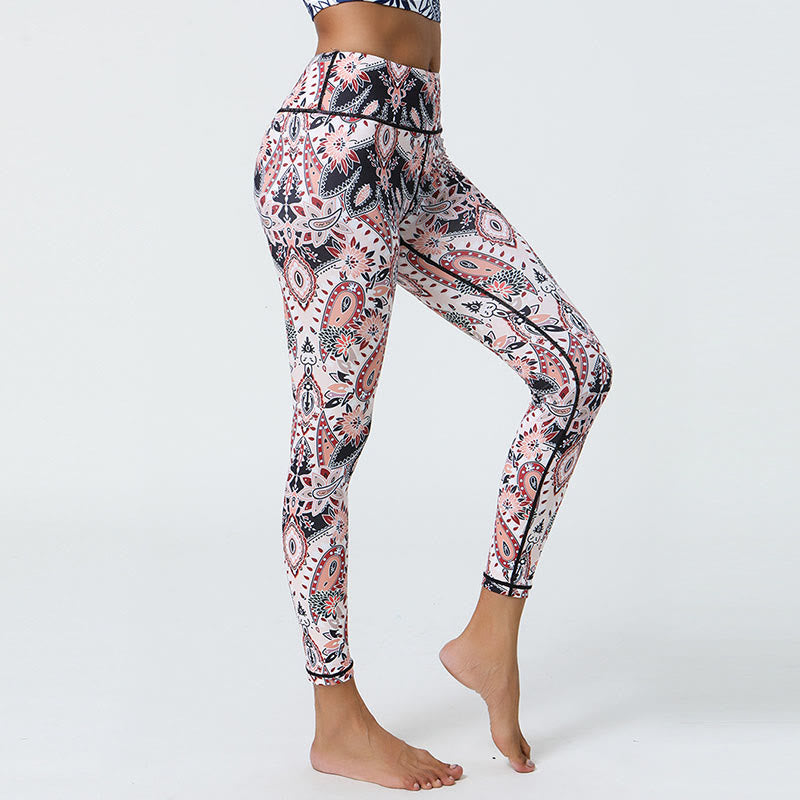 BWOOOH printed yoga leggings - Flowers Feathers Sun Moon Print Sports F