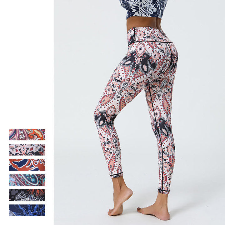 BWOOOH printed yoga leggings - Flowers Feathers Sun Moon Print Sports F