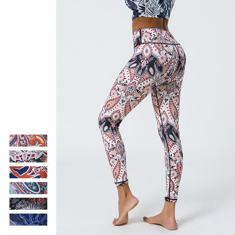 BWOOOH printed yoga leggings - Flowers Feathers Sun Moon Print Sports F
