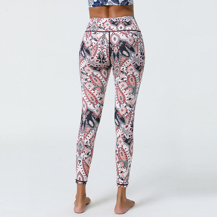 BWOOOH printed yoga leggings - Flowers Feathers Sun Moon Print Sports F