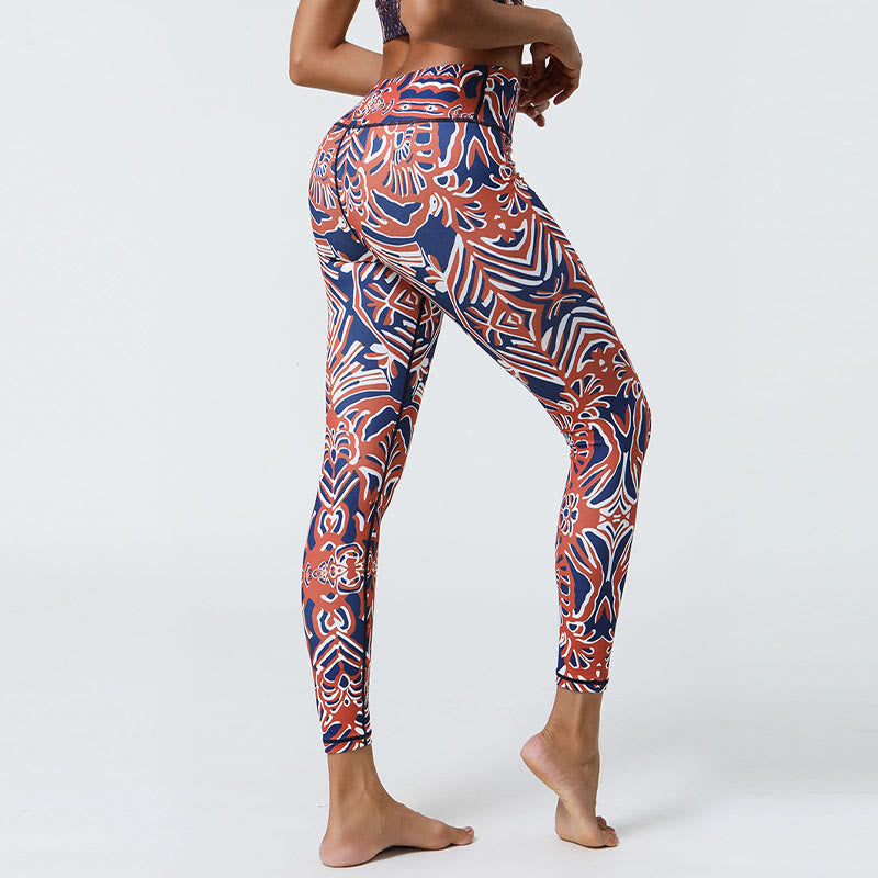 BWOOOH printed yoga leggings - Flowers Feathers Sun Moon Print Sports F