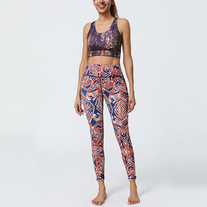 BWOOOH printed yoga leggings - Flowers Feathers Sun Moon Print Sports F
