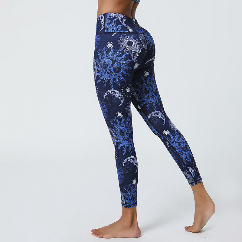 BWOOOH printed yoga leggings - Flowers Feathers Sun Moon Print Sports F