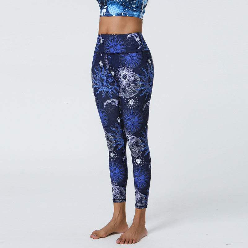 BWOOOH printed yoga leggings - Flowers Feathers Sun Moon Print Sports F