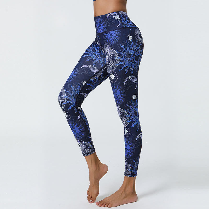 BWOOOH printed yoga leggings - Flowers Feathers Sun Moon Print Sports F