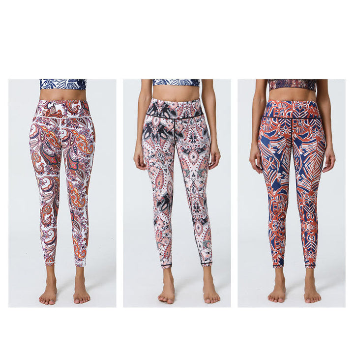BWOOOH printed yoga leggings - Flowers Feathers Sun Moon Print Sports F