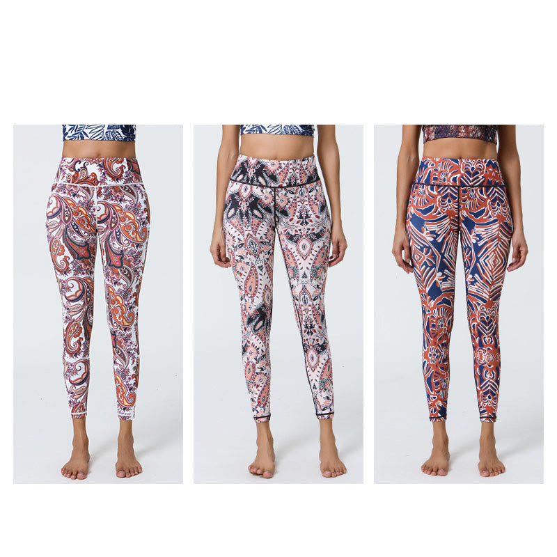 BWOOOH printed yoga leggings - Flowers Feathers Sun Moon Print Sports F
