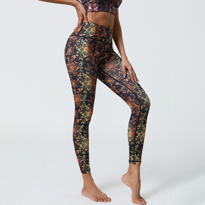 BWOOOH mandala print yoga leggings - Flowers Geometric Mandalas Print Sports 