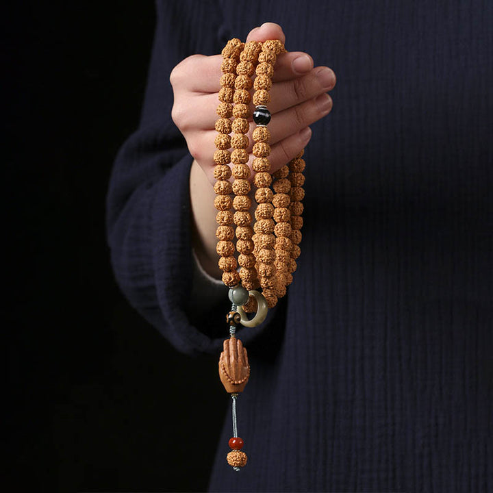 BWOOOH Bodhi Seed Three-eyed Dzi Bead Buddha Hand Charm Wealth Bracelet