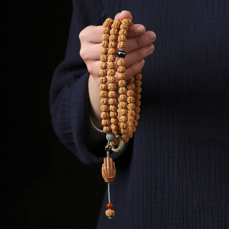 BWOOOH Bodhi Seed Three-eyed Dzi Bead Buddha Hand Charm Wealth Bracelet