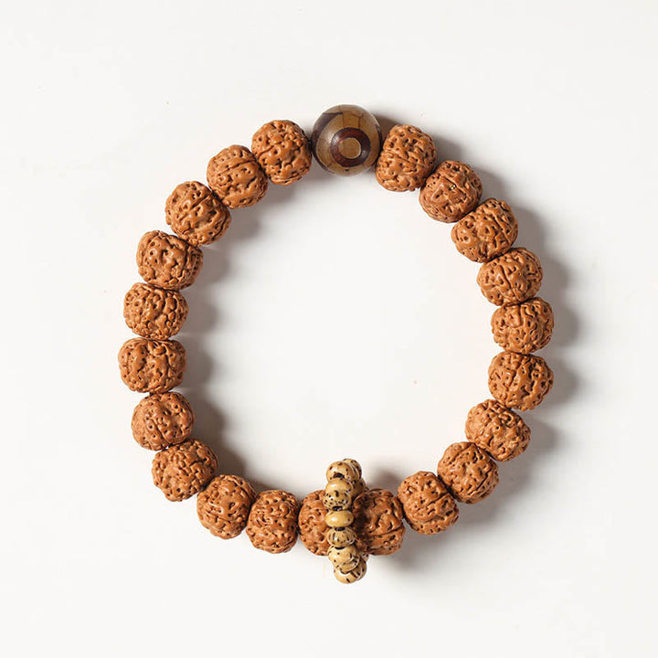 BWOOOH Bodhi Seed Three-eyed Dzi Bead Buddha Hand Charm Wealth Bracelet