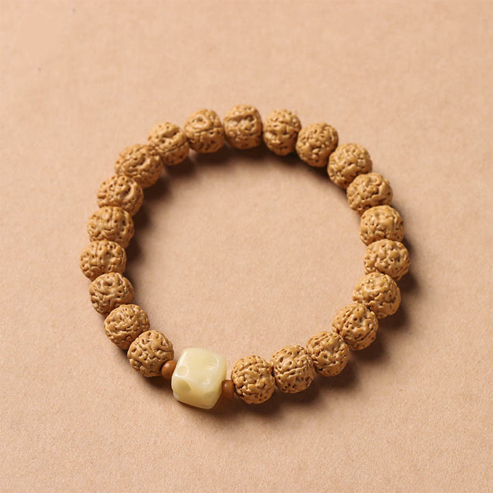 BWOOOH Bodhi Seed Three-eyed Dzi Bead Buddha Hand Charm Wealth Bracelet