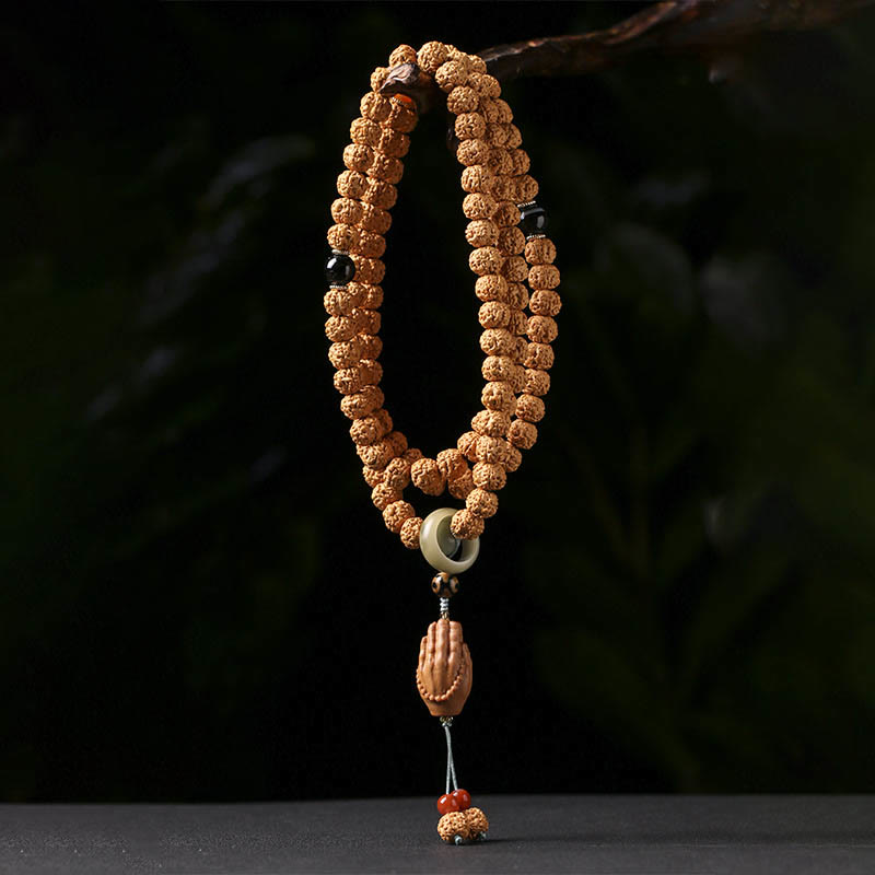 BWOOOH Bodhi Seed Three-eyed Dzi Bead Buddha Hand Charm Wealth Bracelet