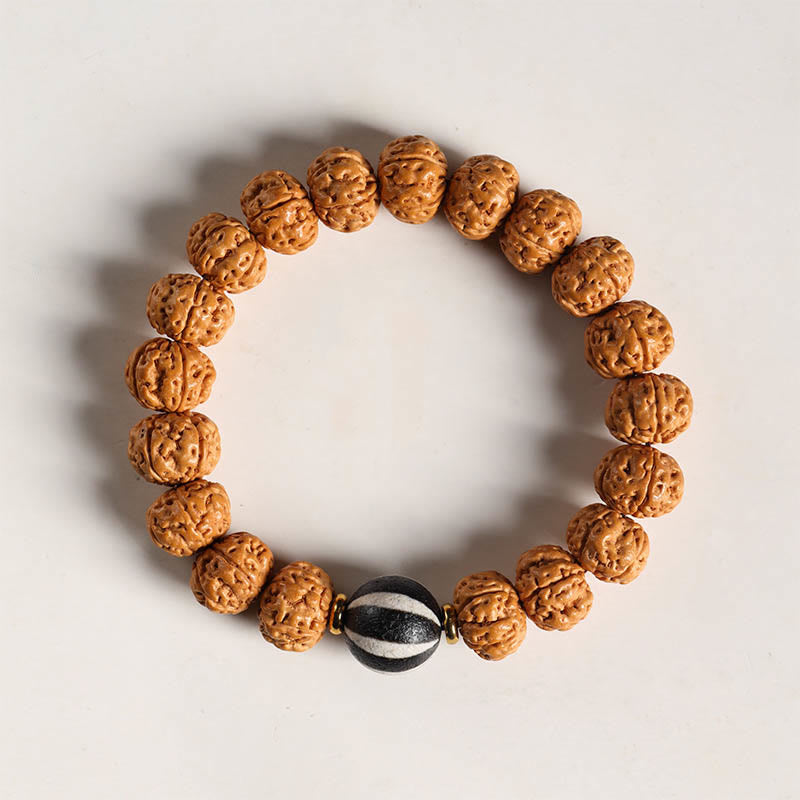 BWOOOH Bodhi Seed Three-eyed Dzi Bead Buddha Hand Charm Wealth Bracelet