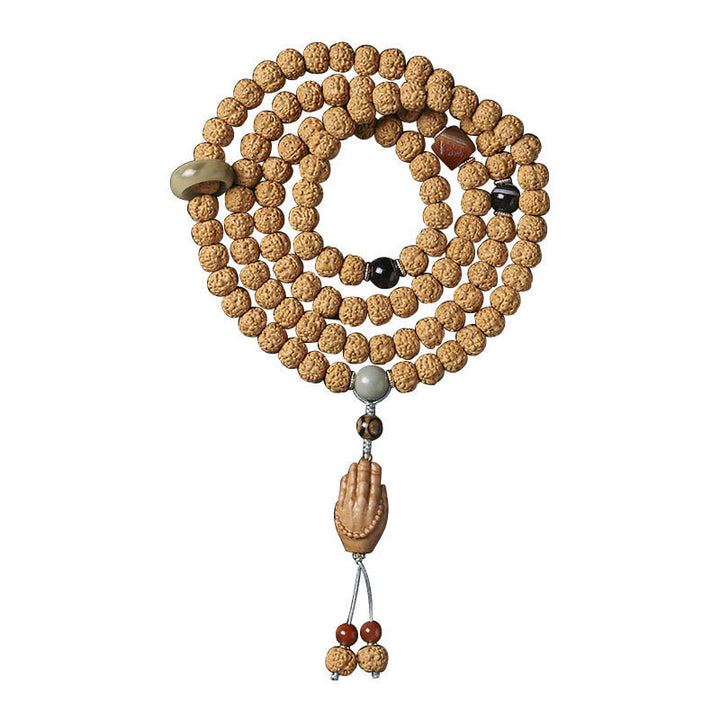 BWOOOH Bodhi Seed Three-eyed Dzi Bead Buddha Hand Charm Wealth Bracelet