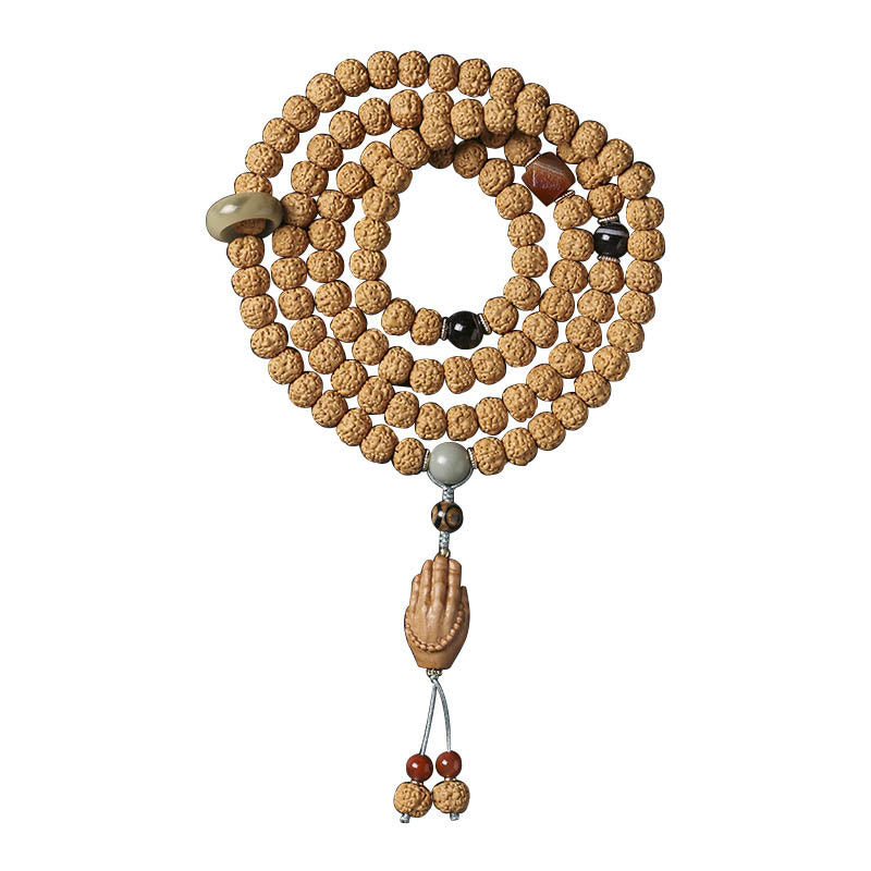 BWOOOH Bodhi Seed Three-eyed Dzi Bead Buddha Hand Charm Wealth Bracelet