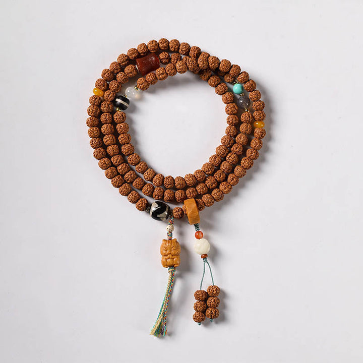 BWOOOH Bodhi Seed Three-eyed Dzi Bead Buddha Hand Charm Wealth Bracelet