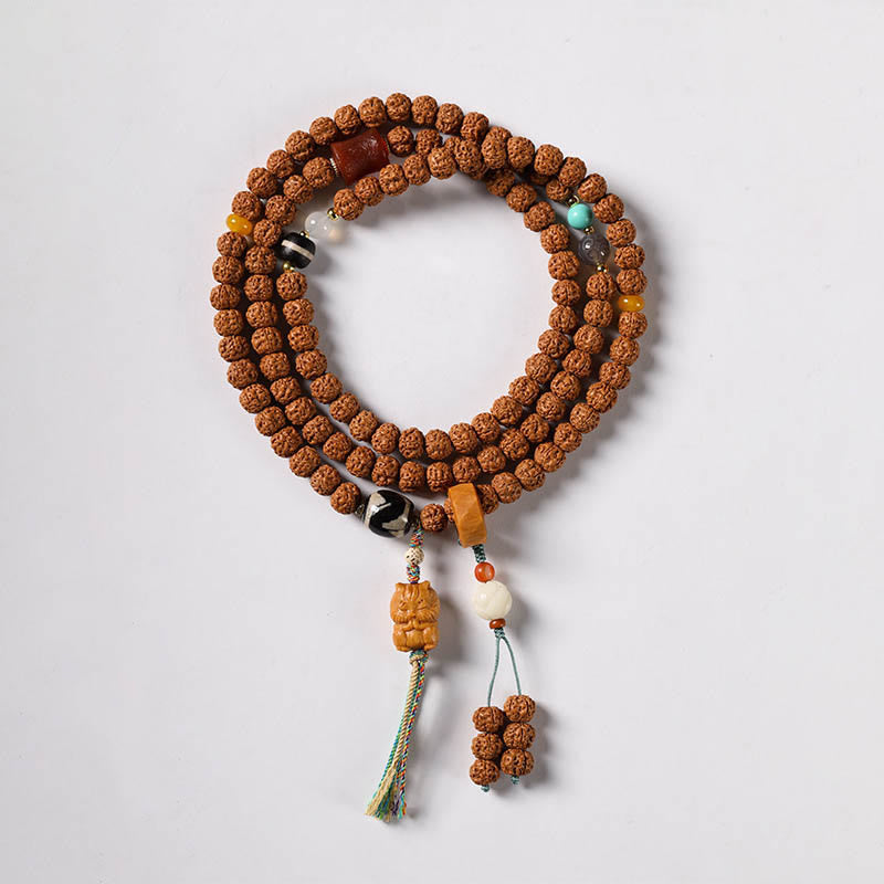 BWOOOH Bodhi Seed Three-eyed Dzi Bead Buddha Hand Charm Wealth Bracelet