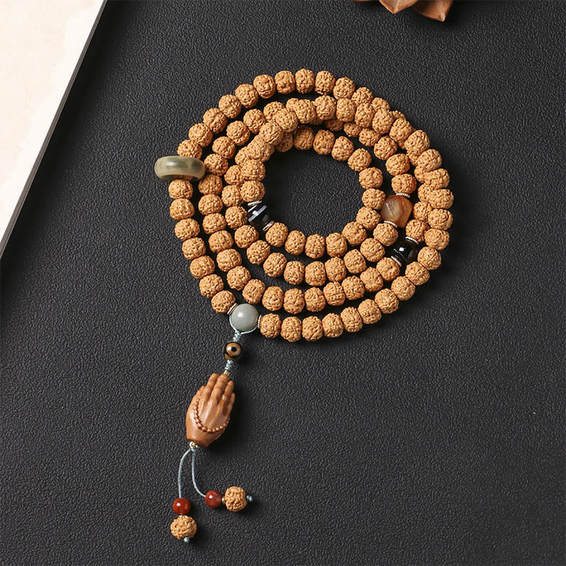 BWOOOH Bodhi Seed Three-eyed Dzi Bead Buddha Hand Charm Wealth Bracelet