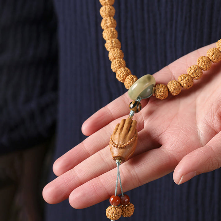 BWOOOH Bodhi Seed Three-eyed Dzi Bead Buddha Hand Charm Wealth Bracelet
