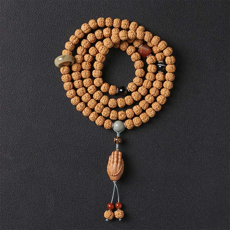 BWOOOH Bodhi Seed Three-eyed Dzi Bead Buddha Hand Charm Wealth Bracelet
