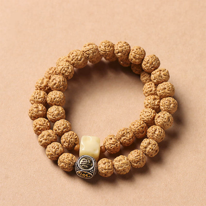BWOOOH Bodhi Seed Three-eyed Dzi Bead Buddha Hand Charm Wealth Bracelet