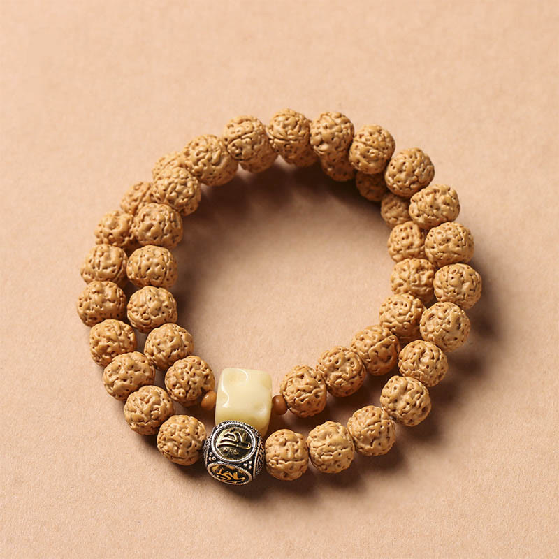 BWOOOH Bodhi Seed Three-eyed Dzi Bead Buddha Hand Charm Wealth Bracelet