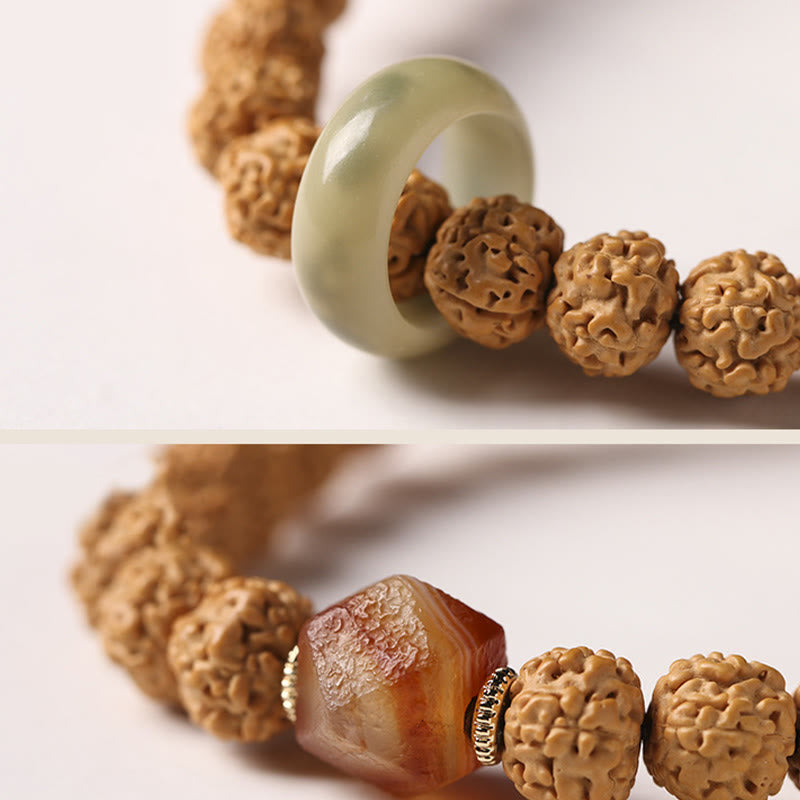 BWOOOH Bodhi Seed Three-eyed Dzi Bead Buddha Hand Charm Wealth Bracelet