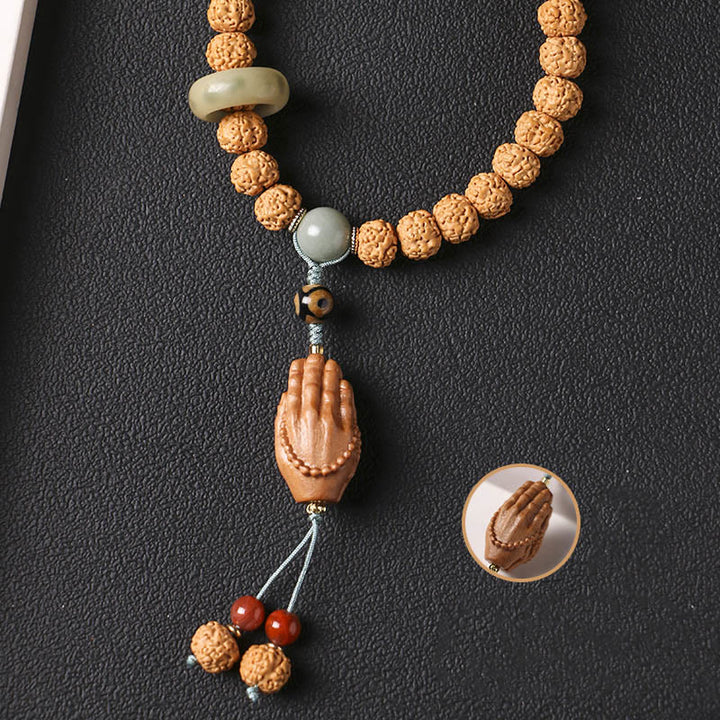 BWOOOH Bodhi Seed Three-eyed Dzi Bead Buddha Hand Charm Wealth Bracelet