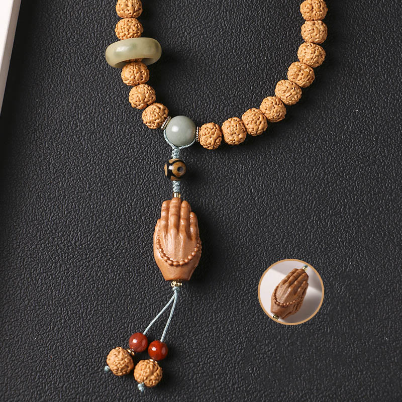 BWOOOH Bodhi Seed Three-eyed Dzi Bead Buddha Hand Charm Wealth Bracelet